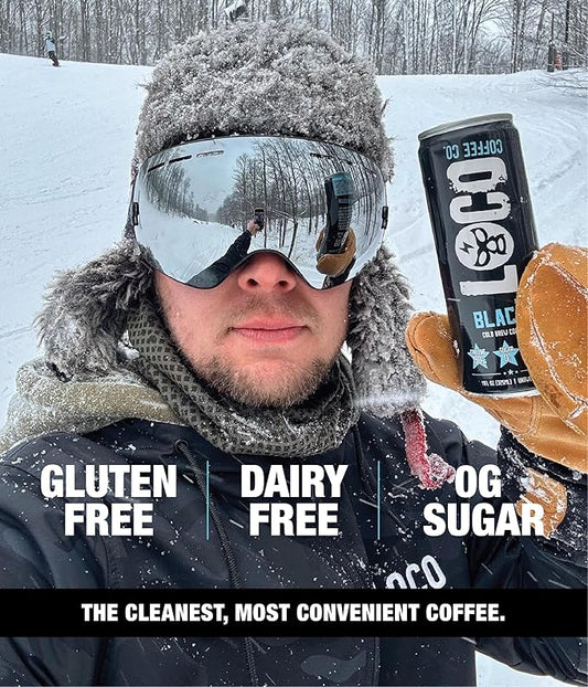 Loco Coffee Black Cold Brew 11 Ounce Can, 12 Count | Zero Sugar, 190mg Caffeine | Gluten Free and Dairy Free | Low Calorie Iced Coffee