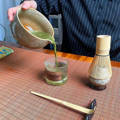 Matcha Tea Set (7pcs) - Matcha Whisk Set with Bowl, Whisk Holder, and Pouring Spout Bowl, Perfect Matcha Starter Kit for Tea Ceremony (Amber Sand)