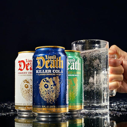 Liquid Death, Cherry Obituary, Soda-Flavored Sparkling Water, 12-Pack (12oz Cans), Low Sugar, Huge Flavor & No Artificial Sweeteners