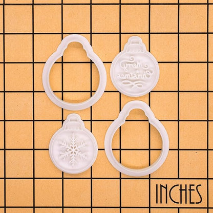 BAKERLOGY Winter Wishes – Mini Christmas Bauble Cookie Cutter and Stamp Set (2") – Set of 2 with Snowflake & Merry Christmas Designs for Festive Baking and Edible Crafts