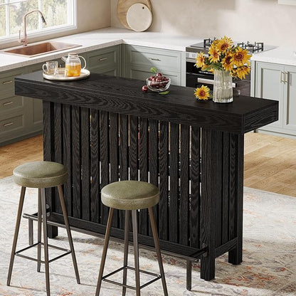 Tribesigns Black Large Home Bar Unit, 2-Tier Mini Bar Table Height Pub Table with Footrest, 63-Inch Modern Coffee Bar Cabinet for Home Kitchen, Bistro, Dining Room, Living Room