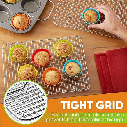 Spring Chef 8.5" x 12" Stainless Steel Cooling Racks, Wire Rack for Baking Sheet - Fits Small Quarter Sheet Pan - Perfect for Cooking, Baking, Grilling, Smoking - Dishwasher Safe - Set of 2