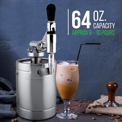 NutriChef Nitro Cold Brew Coffee Maker - Home Brew Coffee Keg, Nitrogen Coffee Machine Dispenser System w/ Pressure Relieving Valve Kit & Stout Creamer Faucet, Stainless steel - NutriChef NCNTROCB10