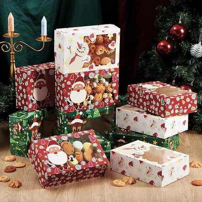 JOYIN 12 PCS Christmas Cookie Boxes for Gift Giving, 8.75" x 5.75" x 2.75" Bakery Treat Boxes Containers with Window for Xmas Holiday Birthday Party Pastries, Cupcakes, Brownies, Donuts, Baked Goods