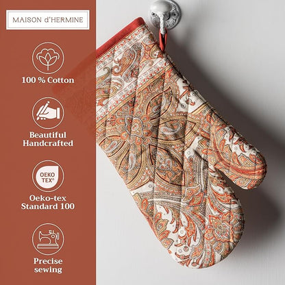 Maison d' Hermine Oven Gloves 100% Cotton Oven Mitt 7" x 13" with Loop Heat Resistant, BBQ, Cooking Gloves, Baking, Grilling, Kitchen, Handling Hot Pans (Pack of 1, Kashmir Paisley)