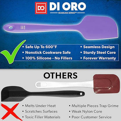 DI ORO Silicone Spatula - 600°F Heat-Resistant Rubber Kitchen Spatula for Baking, Scraping, & Mixing - BPA Free Nonstick Cookware Safe Flexible Utensil for Cooking - Dishwasher Safe (Lavender)