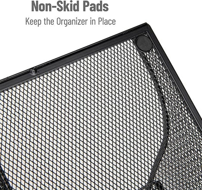 Mind Reader Countertop Organizer, 3-Tier Desktop Storage Rack, Office Breakroom Supply Caddy, Metal Mesh, Black