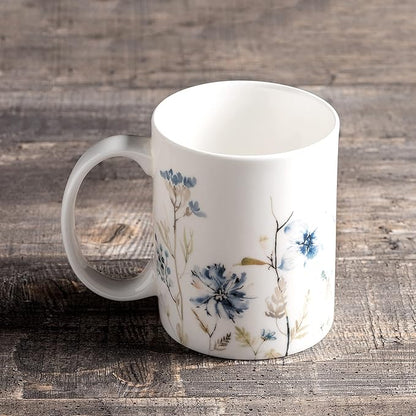 Maison d' Hermine Coffee Mug with Handles Fine Bone China Mugs Pack of One Tea Cups for Hot Beverages Cappuccino Latte Home Restaurant Office Perfect for Gift (Ice Florals - Forsty Morning, 12 Ounce)