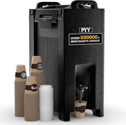 PYY Insulated Beverage Dispenser 5 Gallon - Hot and Cold Drink Container with Handles, Thermal Drink Dispenser Cooler Server carrier For Commercial Catering Black