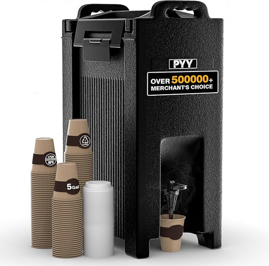 PYY Insulated Beverage Dispenser 5 Gallon - Hot and Cold Drink Container with Handles, Thermal Drink Dispenser Cooler Server carrier For Commercial Catering Black