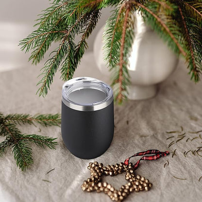 DOMICARE Stainless Steel Wine Tumbler Bulk with Lid, Personalized Insulated Tumblers Set, 12oz Travel Coffee Cups Pack of 16, Black