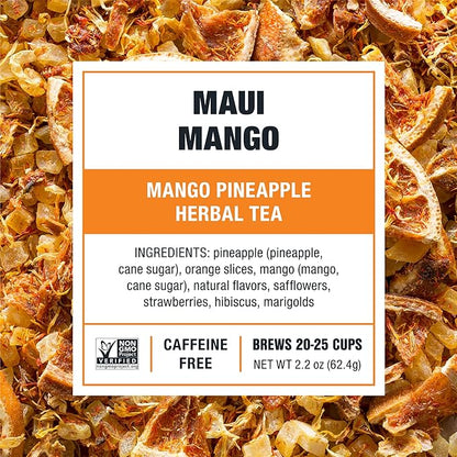 Tiesta Tea - Maui Mango | Loose Leaf | Mango Pineapple Herbal Tea | Premium Non-Caffeinated Fruit Blend | Make Hot or Iced & Brews Up to 25 Cups | 13.2 Ounce Resealable Pouch, Pack of 6