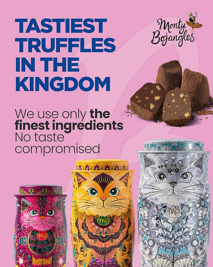 Monty Bojangles Cocoa Dusted Chocolate Truffles Cat Tin (Diamond Empress - 7oz) Four Flavors In One, Luxury Chocolatey Truffles - Collectable Cat Tin, Chocolate Gift Box With Bespoke Design