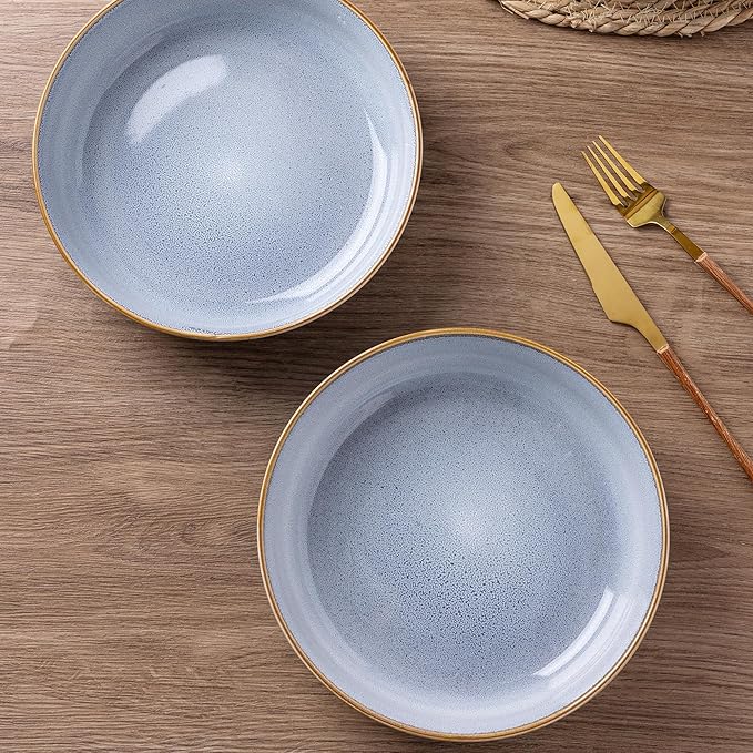 GBHOME 9'' Large Ceramic Pasta Bowls, 38oz Stoneware Pasta Serving Bowls Set of 4 for Kitchen, Wide Bowls for Fruit,Pasta,Salad,Oatmeal,Meal, Microwave Safe, Reactive Glaze-Blue