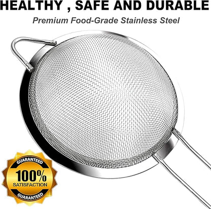 Anaeat Fine Mesh Strainers - Premium Stainless Steel Colander Sieve Sifters, with Durable Mesh and Sturdy Handle, Excellent for Sifting Dry ingredients, Flour, Pastas, Rice, Tea (3.15"）