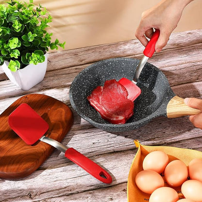 Silicone Cookie Spatula Turner 2 Pack Mini Brownie Spatula Flexible Kitchen Small Silicone Turner for Nonstick Cookware Heat Resistant No Scratch Flipper for Egg Pancake(Red)