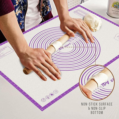 36 * 24 inches Purple, Non-Slip Silicone Baking Sheets - Baking Mat with 0.7mm Thickness - Non-Stick Pastry & Cookie Mat for Kitchen Counter for Rolling Out Dough with Measurements.