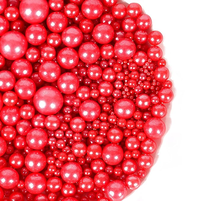 Kasvan Red Pearl Sugar Sprinkles - Edible Candy Pearls 130g/4.58 Oz, Mix Size, Baking Cake Decorations, Ice Cream Toppings and Cookie Decorating, Wedding Party Chirstmas Supplies