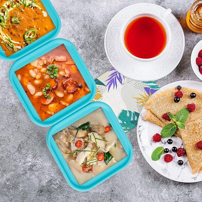 Silicone Freezing Tray with Lid - 2-Cup 4 Pack Freezer Containers,Make 1 Perfect Freezing,Storing Soups, Foods, Stews, Dips or Sauces Simple and Convenient Color Aqua