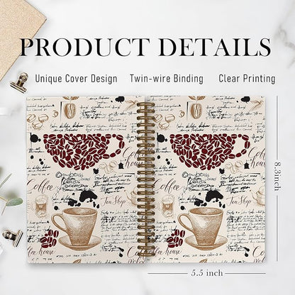 Coffee Spiral Notebook, Coffee Lover Gifts, Coffee Bean Notebook, Coffee Themed Journal Notebooks for School Work, Coffee House Office Supplies Gifts for Coffee Drinkers Women Men, 5.5x8.3Inch