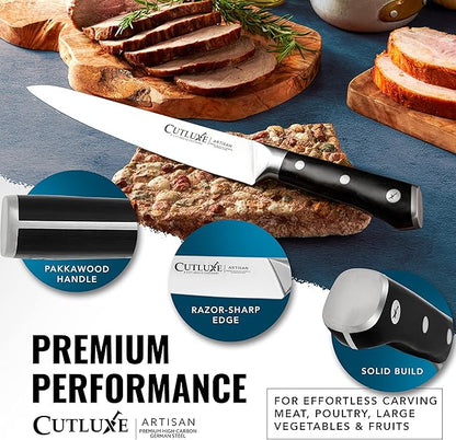 Cutluxe Turkey Carving Knife Set Carving Fork & Knife for Meat, BBQ, Brisket Razor Sharp Premium German Steel Full Tang, Ergonomic Handle Artisan Series