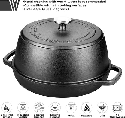 Cast Iron Dutch Oven Pot with Lid for Bread Baking - include Sourdough Bread Baking Supplies like Banneton Bread Proofing Basket, Bread Oven 6 QT, Pre-seasoned