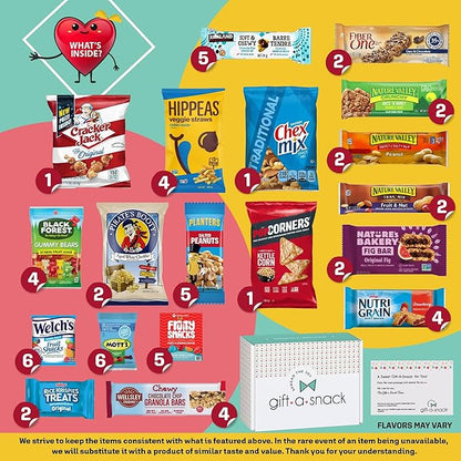 Gift A Snack - Thanksgiving, Holiday, Christmas Stocking Stuffer Healthy Snack Box Care Package + Greeting Card (60 Count) Birthday Treats Gift Basket, Nutritious Granola Breakfast Bars
