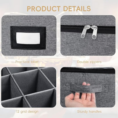 homyfort Wine Glass Storage Box, China Storage Containers with Dividers, Stemware Storage Case Holds 24 Wine Glass or long stem Crystal Glassware with Handles, Hard Shell and Stackable