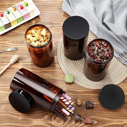 Patelai 4 Pieces Round Wide-mouth Leak Proof Plastic Container Jars with Lids for Travel Storage Makeup Beauty Products Face Creams Oils Salves Ointments DIY Making(32 Ounce,Amber)