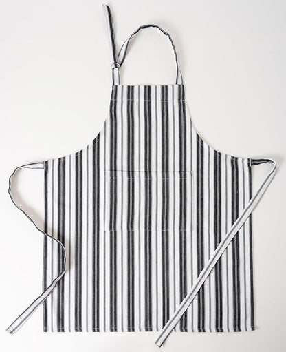 1 Oven Mitt, 1 PotHolder & 1 Kitchen Apron Set - Durable Heat Resistant Gloves - Thick Mittens for Kitchen - Suitable for Cooking, Baking, Grilling – for Men & Women – Black Stripes - Casa De Lan