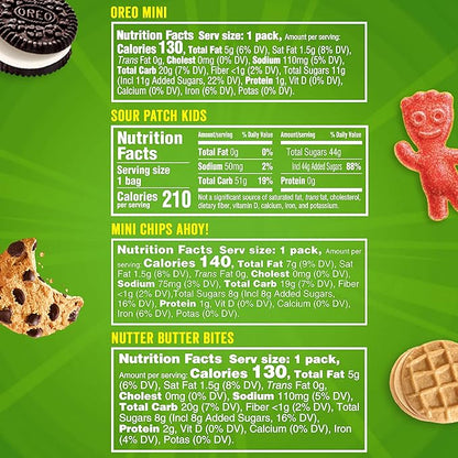 OREO Mini Cookies, CHIPS AHOY! Mini Cookies, SOUR PATCH KIDS Candy & Nutter Butter Bites & Candy Variety Pack, 32 Snack Packs