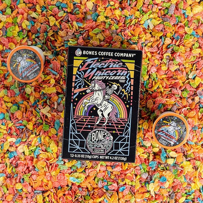 Bones Coffee Company Flavored Coffee Bones Cups Electric Unicorn Fruity Cereal Flavor | 12 ct Single-Serve Coffee Pods Compatible With 1.0 & 2.0 Keurig Coffee Maker