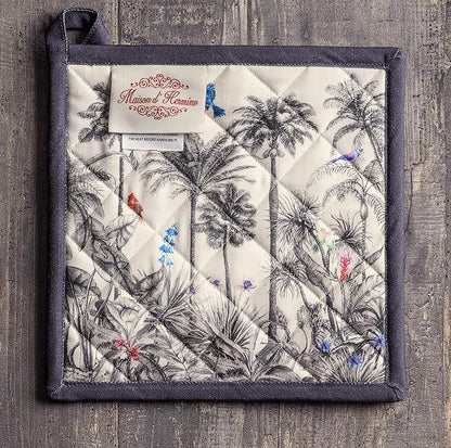 Maison d' Hermine Pot Holders 100% Cotton Heat Resistant Potholders 8" x 8" Hot Pads with Loop BBQ, Cooking, Baking, Grilling, Kitchen, Handling Hot Pans (Pack of 1, Amazonia)