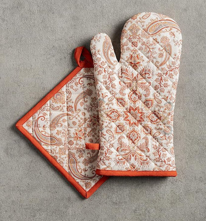 Maison d' Hermine Oven Gloves 100% Cotton Oven Mitt 7" x 13" with Loop Heat Resistant, BBQ, Cooking Gloves, Baking, Grilling, Kitchen, Handling Hot Pans (Pack of 1, Cachemire)