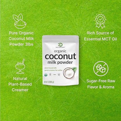 Unsweetened Organic Coconut Milk Powder, 3lbs – Dairy Free Creamer Alternative – Sugar Free Raw Flavor – Rich Source of MCT Oil – Great for Coffee or Tea – Non-GMO, Plant Based, Keto