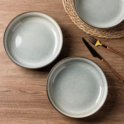 GBHOME 9'' Large Ceramic Pasta Bowls, 38oz Stoneware Pasta Serving Bowls Set of 4 for Kitchen, Wide Bowls for Fruit,Pasta,Salad,Oatmeal,Meal, Microwave Safe, Reactive Glaze-Green Wheat
