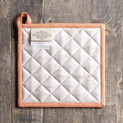 Maison d' Hermine Pot Holders Set 100% Cotton Heat Resistant Potholders 8" x 8" Hot Pads with Loop BBQ, Cooking, Baking, Grilling, Kitchen, Handling Hot Pans (Pack of 2, Giving Thanks)