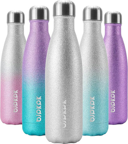 BJPKPK Insulated Water Bottles 17oz Stainless Steel Sports Water Bottles Keep Cold for 24 Hours and Hot for 12 Hours,BPA Free,Glitter Silver