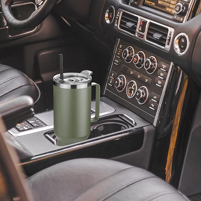 HASLE OUTFITTERS 40 oz Stainless Steel Tumbler with Handle, Vacuum Insulated Tumblers Bulk, Reusable Double Wall Travel Coffee Mug, Durable Powder Coated Water Bottles(Army Green, 4)