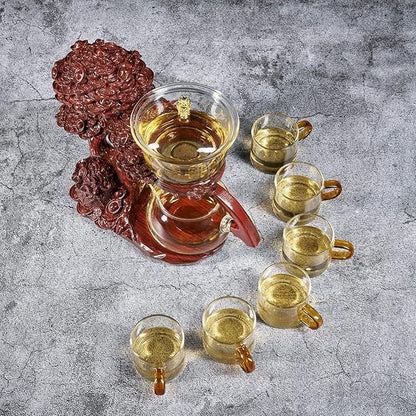 Glass Teapot Set with Infuser Semi Automatic Tea Set Magic Teapot (Tree - red)