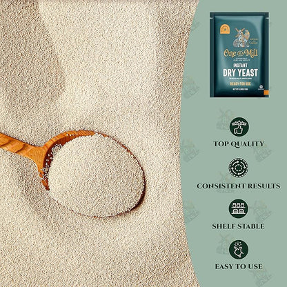 One in a Mill Instant Dry Yeast Packets | Fast Acting Self Rising Yeast for Baking Bread, Cake, Pizza Dough Crust | Kosher | Quick Rapid Rise Leavening Agent for Pastries | 12 Packets