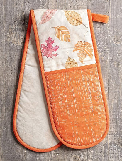 Maison d' Hermine Double Oven Mitts 100% Cotton 7"x35" Double Oven Mitt Heat Resistant BBQ Cooking Gloves with Loop, Baking, Grilling, Home, Kitchen, Handling Hot Pans (Colors of Autumn)
