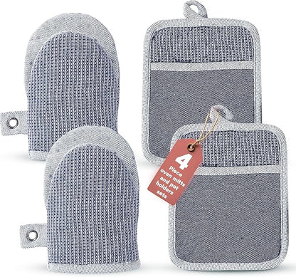 Casa Platino Silicone Oven Mitts & Potholders, 4-Piece – Pot Holders and Oven Mitts for BBQ & Baking, Oven Mitt for Kitchen & Microwave – Heat Resistant Up to 500°F, Durable & Flexible – Indigo