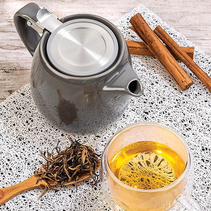 Tealyra - Pluto Porcelain Small Teapot Grey - 18.2-ounce (1-2 cups) - Unique Finish - Stainless Steel Lid and Extra-Fine Infuser To Brew Loose Leaf Tea - 540ml
