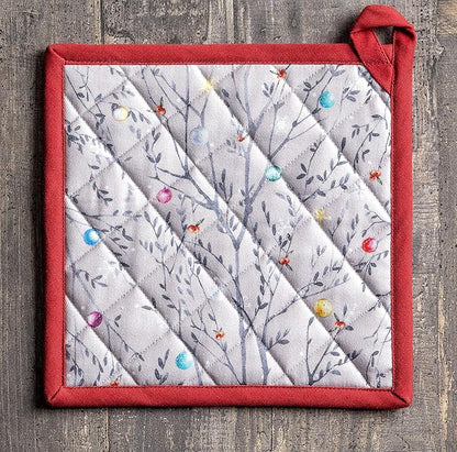 Maison d' Hermine Pot Holders 100% Cotton Heat Resistant Potholders 8" x 8" Hot Pads with Loop BBQ, Cooking, Baking, Grilling, Kitchen, Handling Hot Pans (Pack of 1, Fairy Christmas)