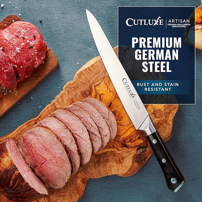 Cutluxe Turkey Carving Knife Set Carving Fork & Knife for Meat, BBQ, Brisket Razor Sharp Premium German Steel Full Tang, Ergonomic Handle Artisan Series