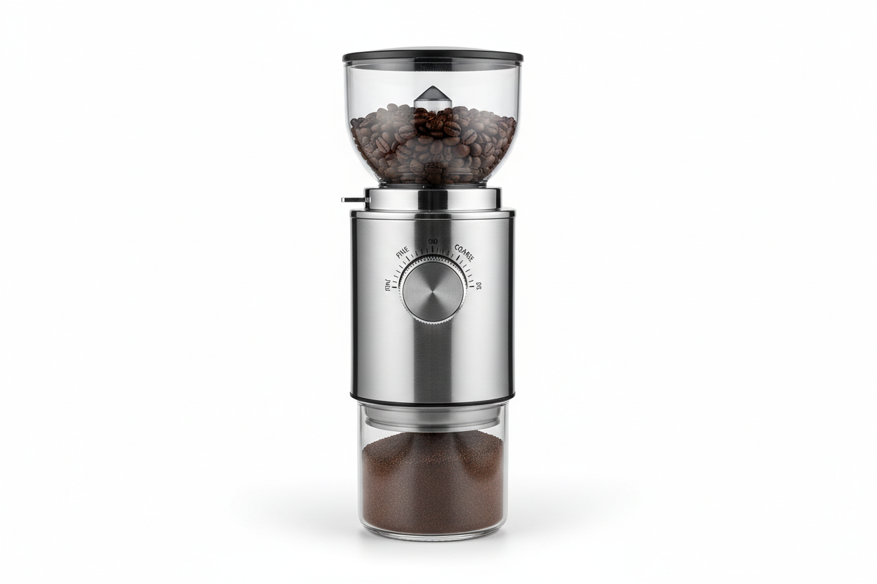 Precision Coffee Grinder

Description: Elevate your morning brew with our Precision Coffee Grinder. Designed for home baristas, it delivers consistent, adjustable grinds for espresso, drip, or French press. Durable, sleek, and easy to use—perfect for a café-quality cup at home. (make it real photo)