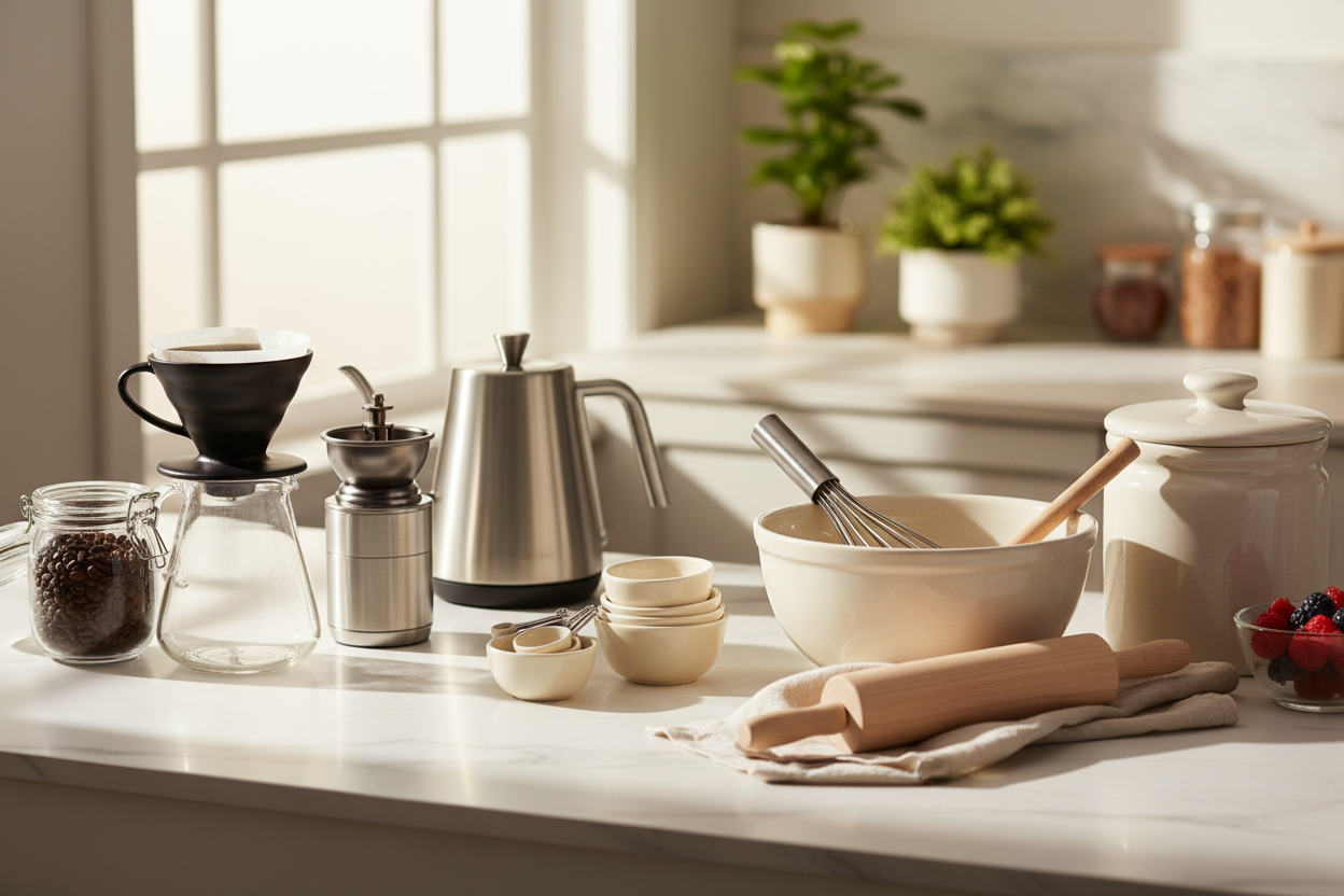 That’s why we carefully curate home café and baking supplies designed to help you brew better coffee, bake with confidence, and enjoy the process along the way. From precision coffee tools to reliable baking essentials, every product we offer is selected for quality, function, and style. (make it real photo)