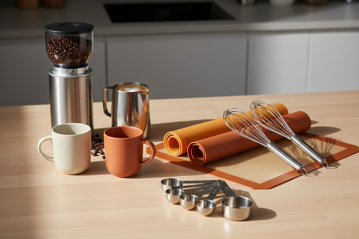 Whether you’re searching for precision coffee grinders, frothing tools, specialty mugs, or baking essentials like silicone mats, whisks, and measuring sets, we have everything you need to create café-worthy drinks and baked goods right in your kitchen. (MAKE IT REAL PHTOO)